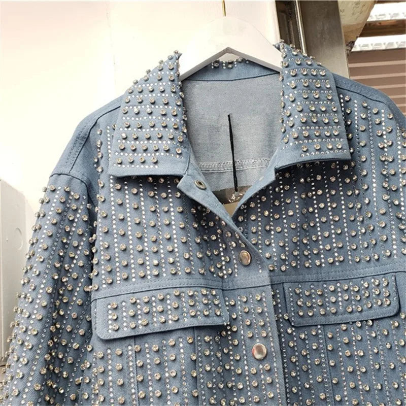 Veste Jean Bleu Clair Strass