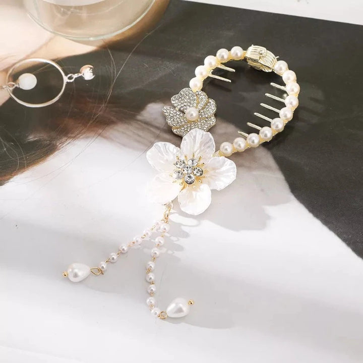 Pince Chignon Strass Fleur et Papillon Fleur blanche