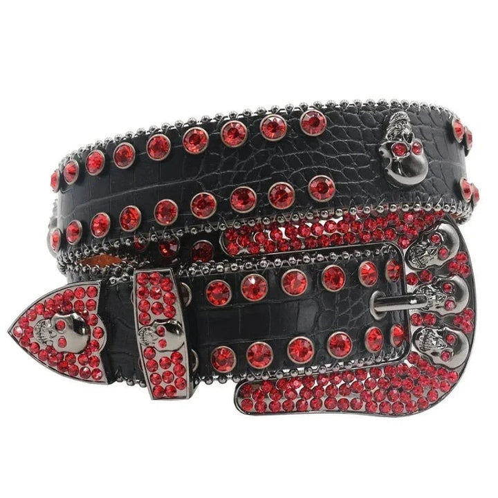 Ceinture Paillette Strass Homme Femme Crâne rouge