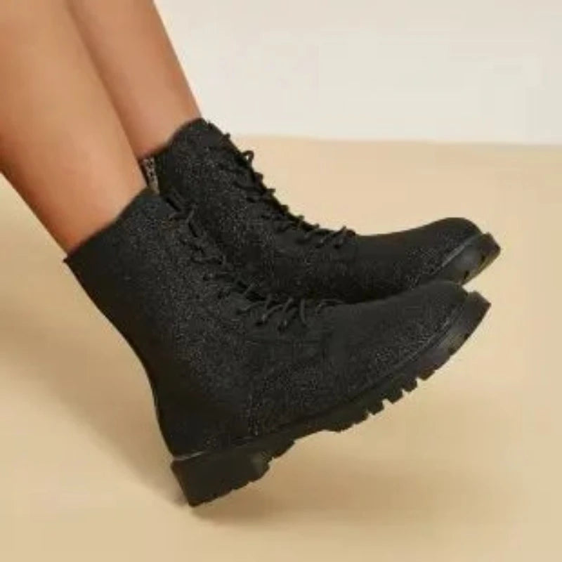 Boots Paillettes Fermeture Eclair Noir
