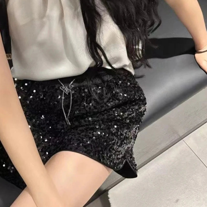 Short Noir Sequin Sport Femme