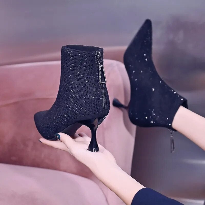 Bottines Paillettes Pointues Noir 