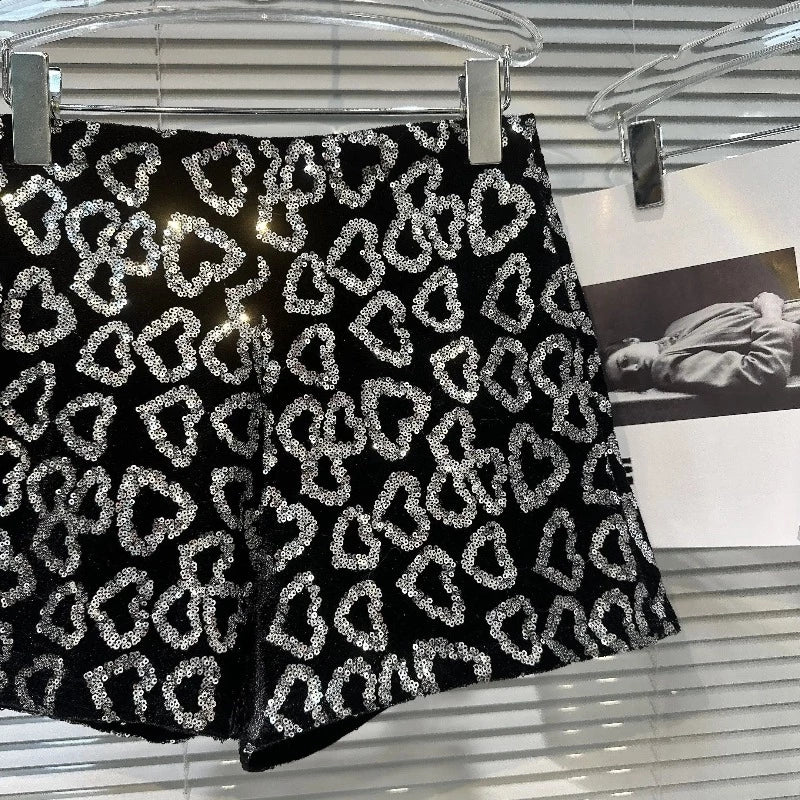 Short Paillette Coeur Noir