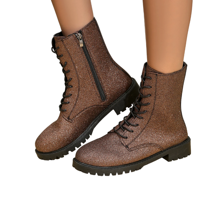 Boots Paillettes Fermeture Eclair Brun