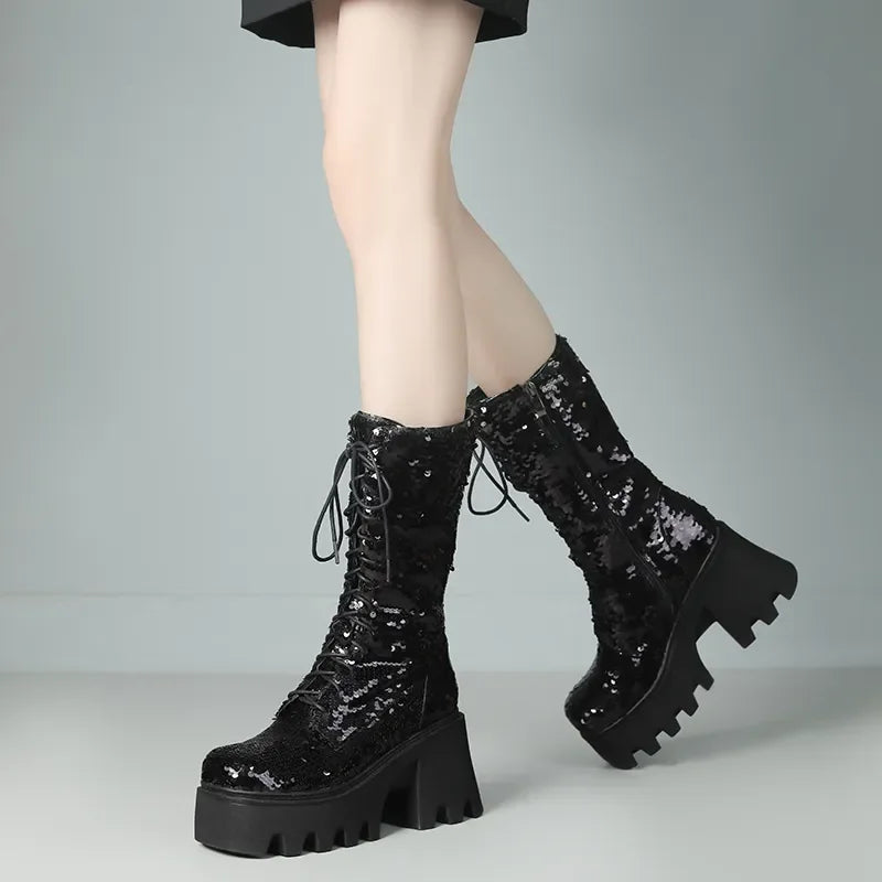 Bottes Noir  Paillettes Semelles