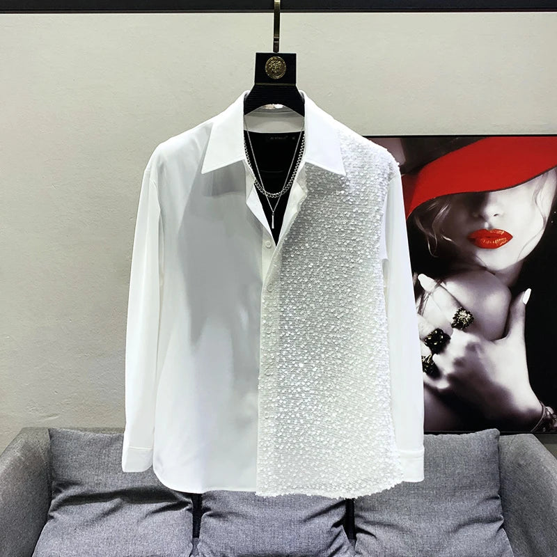 Chemise Moitié Paillette Homme Blanc