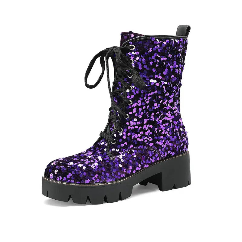 Bottines Paillettes Montantes Femme violet