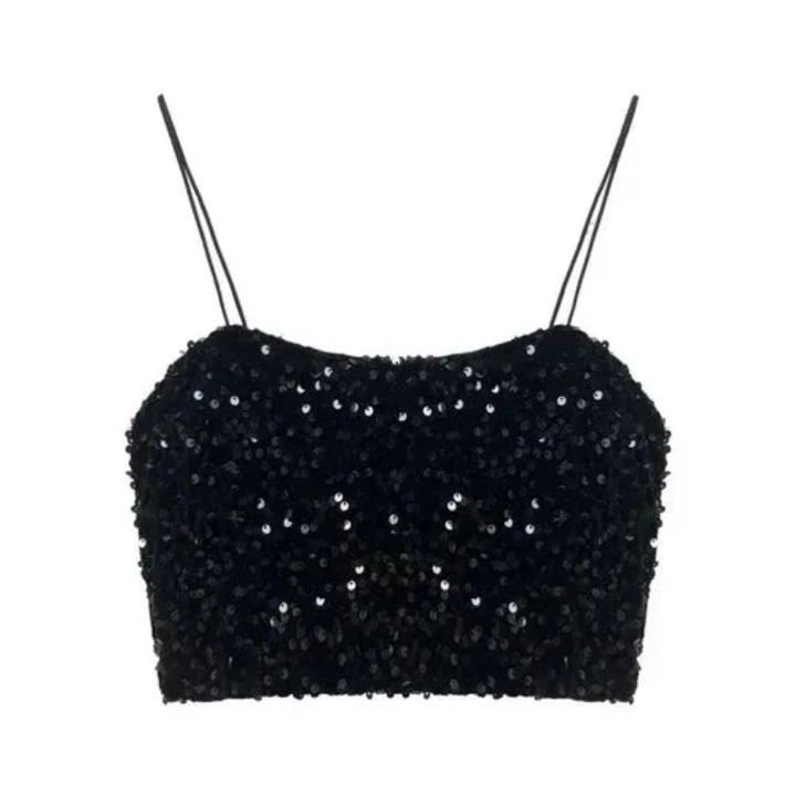 Crop Top Paillette Bretelle noir