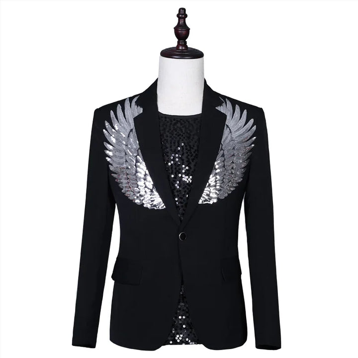 Veste Costume Noir Ailes Pailletées Homme