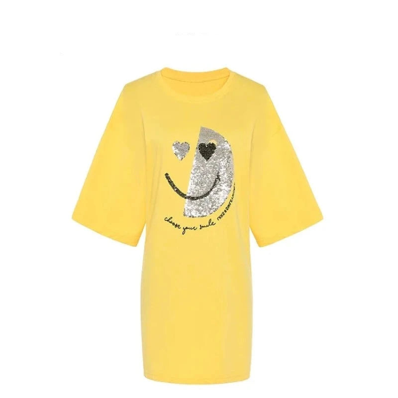 T-Shirt Jaune Smiley Pailleté