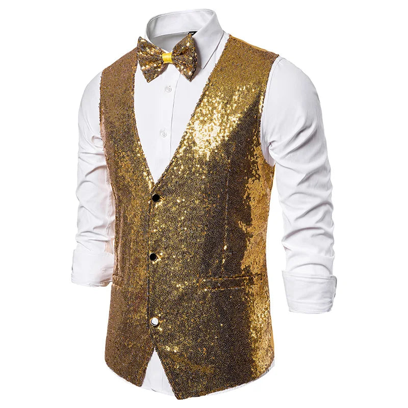 Gilet Costume Paillette Homme or