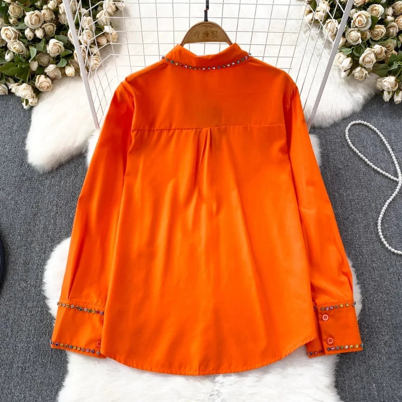 Chemise Strass Sur le Devant Femme orange