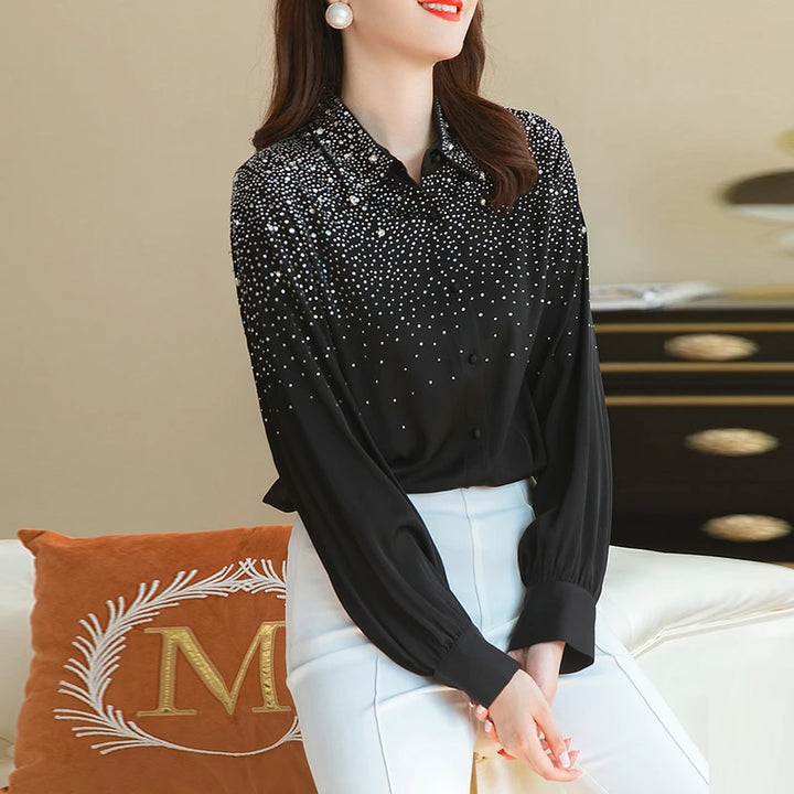 Chemise Soie Avec Strass Femme Noir