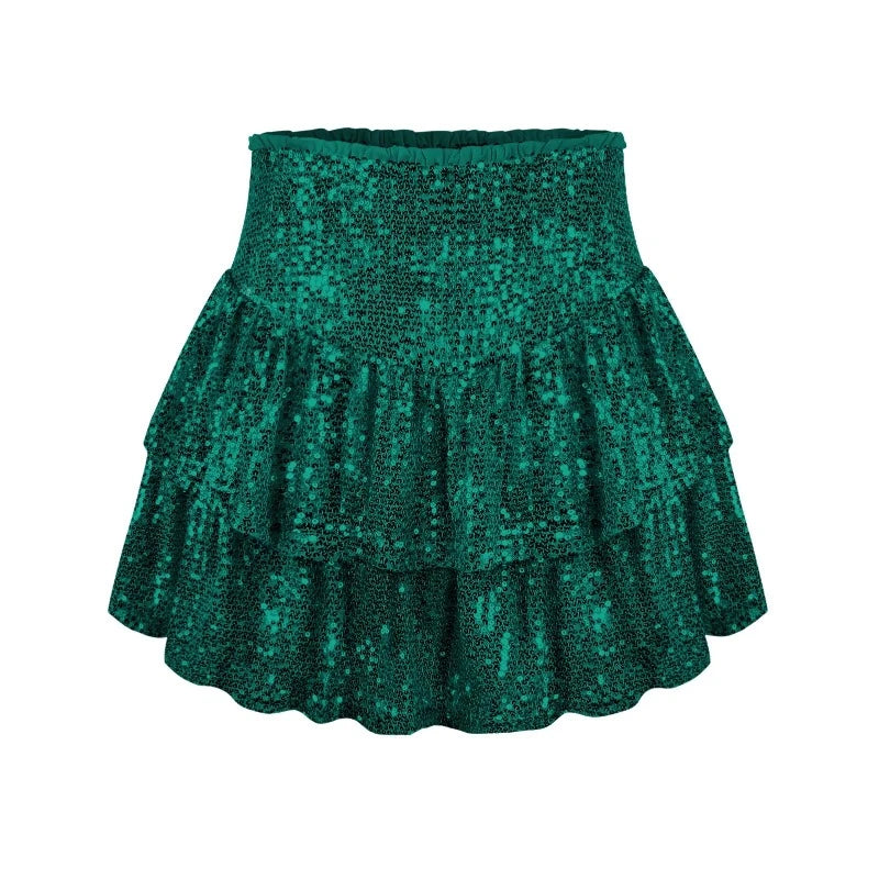 Jupe Vert Short Paillette Plissée