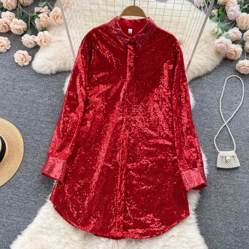 Chemise Rouge Femme Avec Paillette