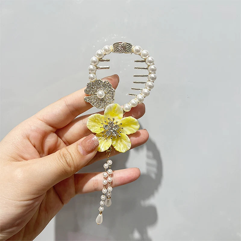 Pince Chignon Strass Fleur jaune