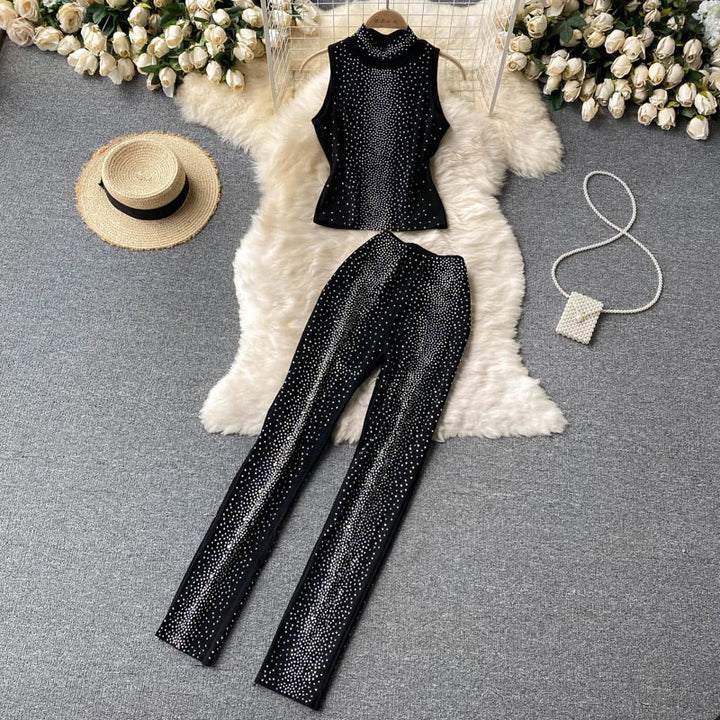 Ensemble Strass Pantalon Débardeur Noir