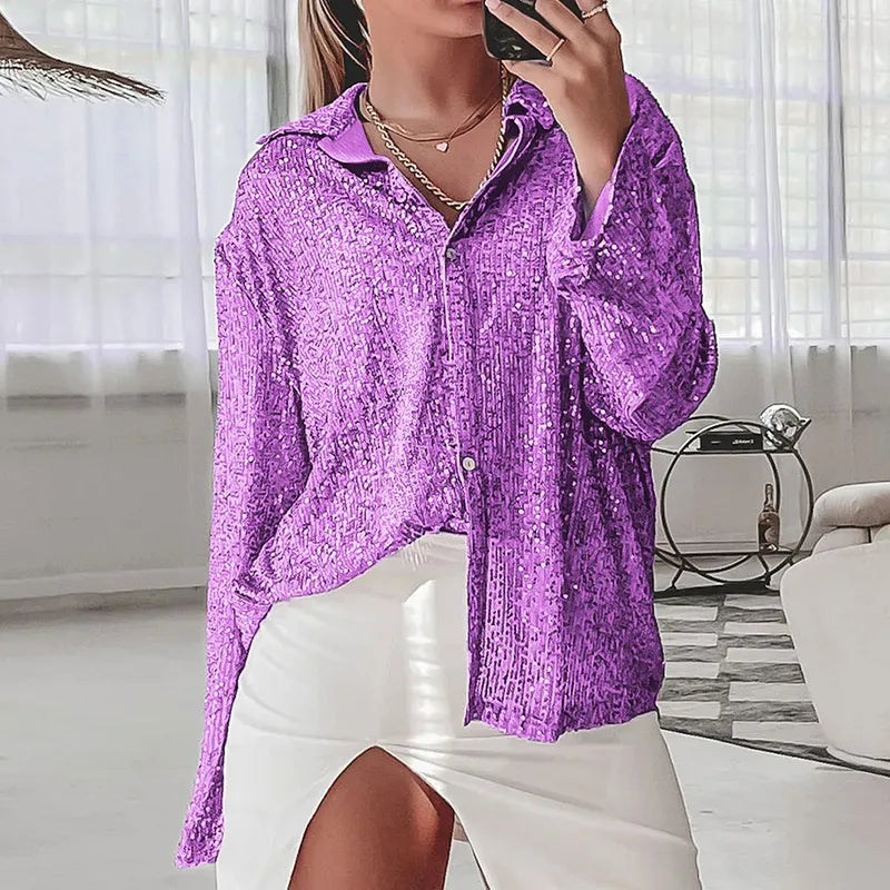 Chemise Longue Paillette Femme Violet