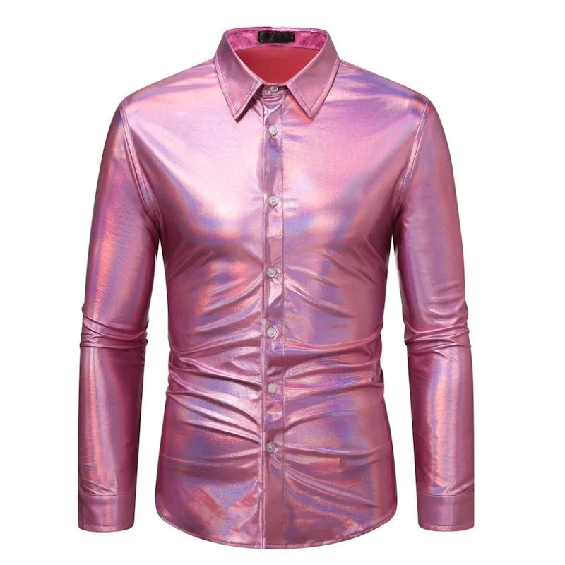 Chemise Paillette Homme Doré rose