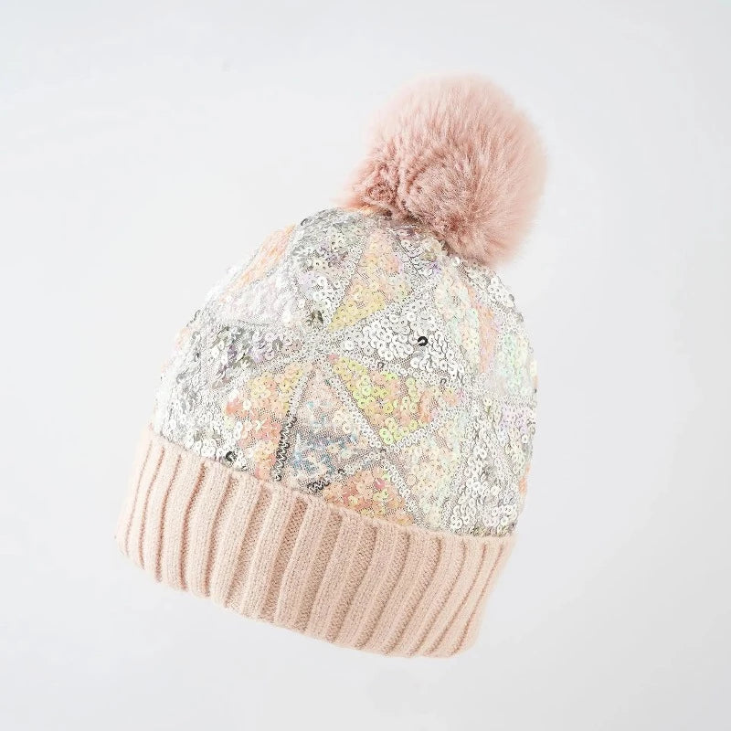 Bonnet Paillettes Femme Rose