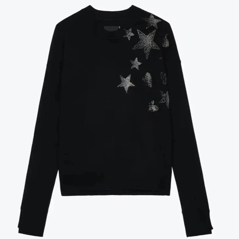 Pull Strass Etoile Femme Noir