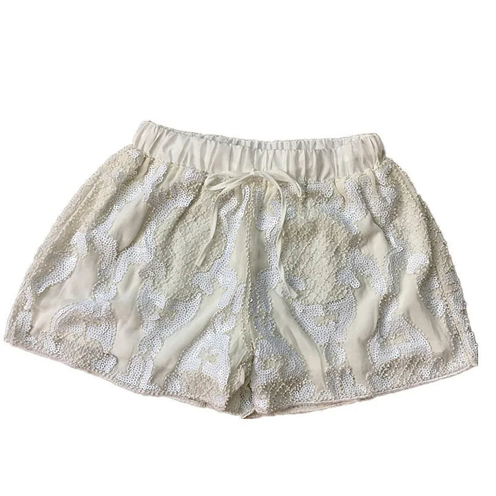 Short Beige Blanc Avec Paillette Femme