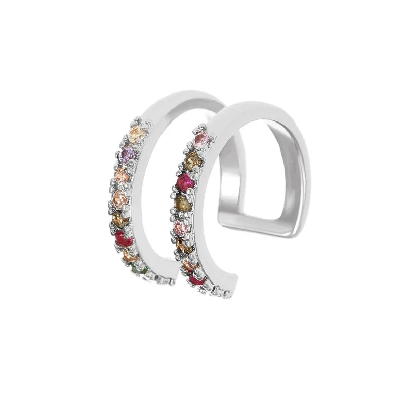 Boucles d'Oreilles Clips Strass Argenté multi couleurs