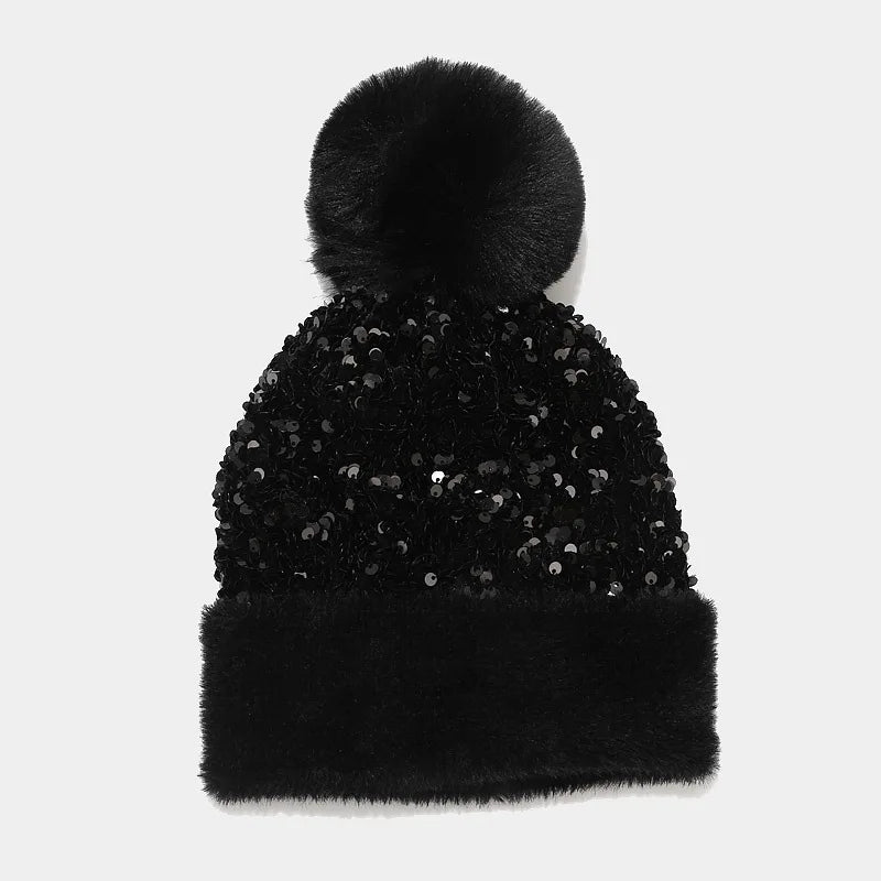 Bonnet Paillette Femme Noir