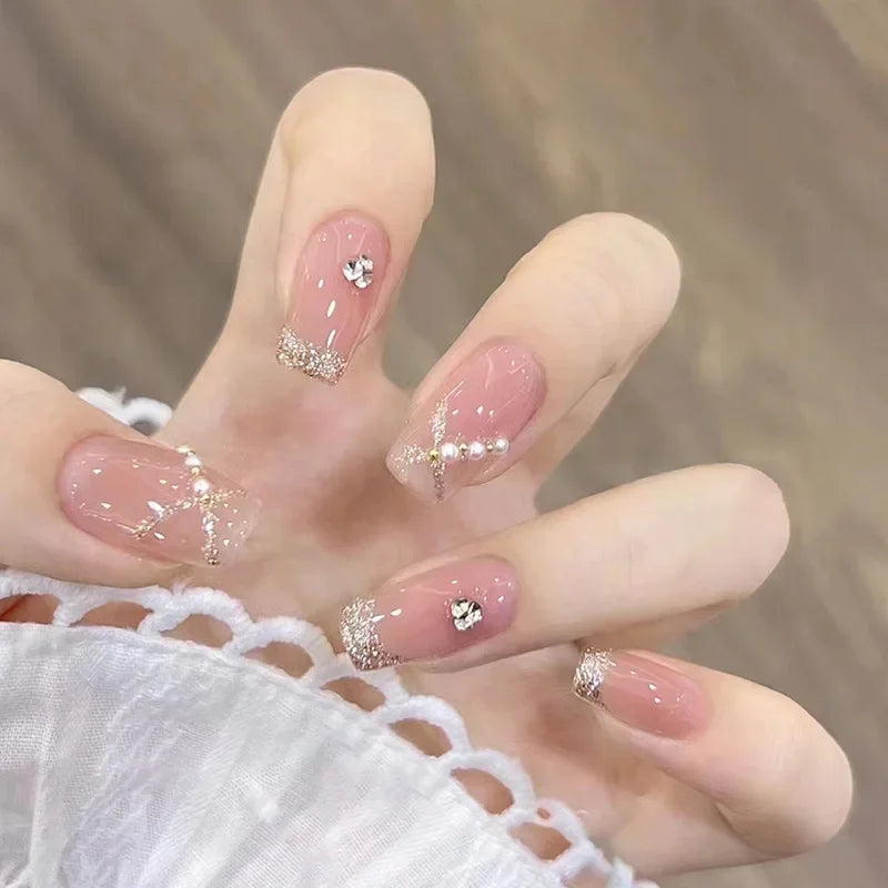 Faux Ongle Rose Paillette rosé perle