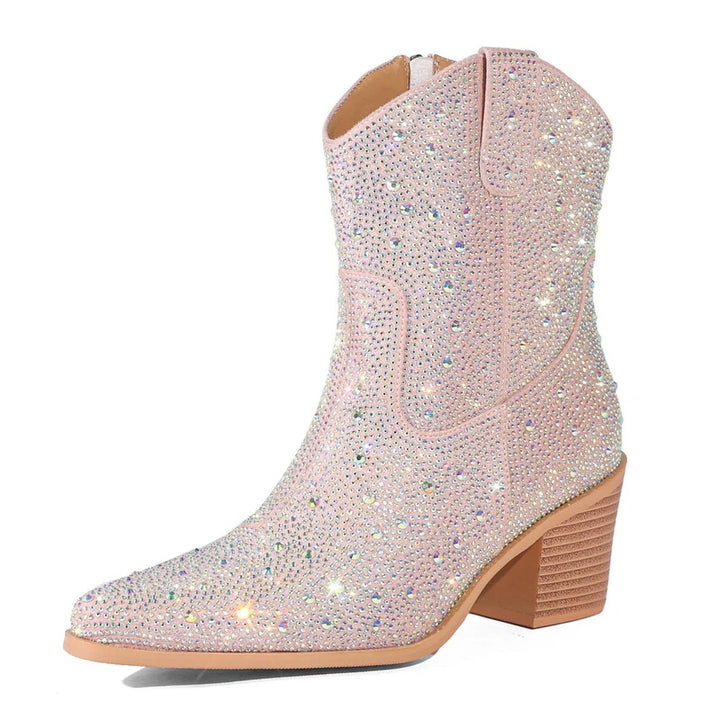 Bottines Rose Strass Femme