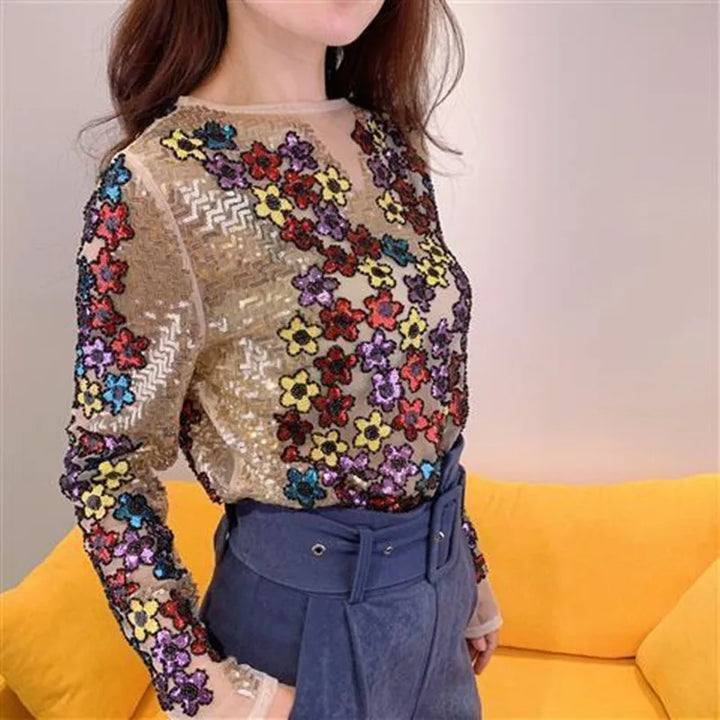 Blouse Paillette Fleurs