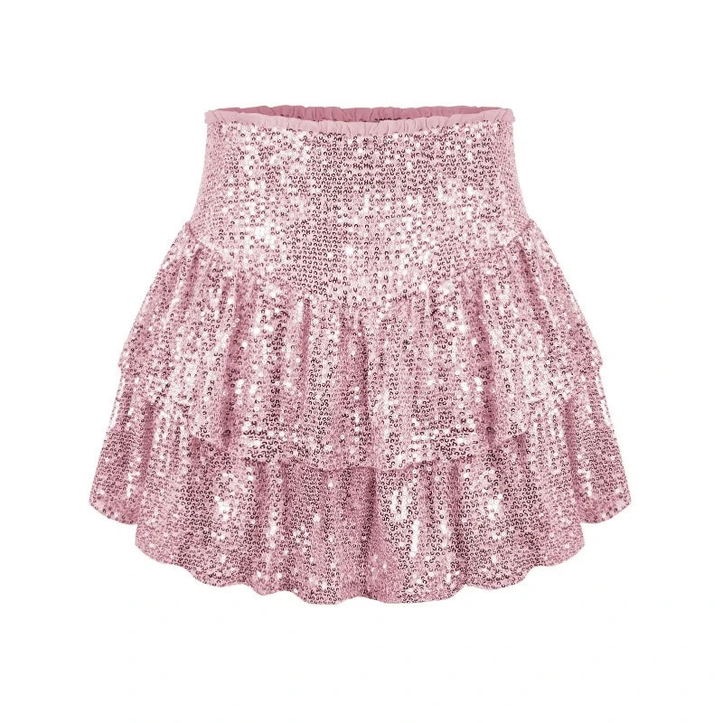 Jupe plissée métallique brillante pour enfants filles, avec short Jupe plissée métallique brillante pour enfants filles, avec short