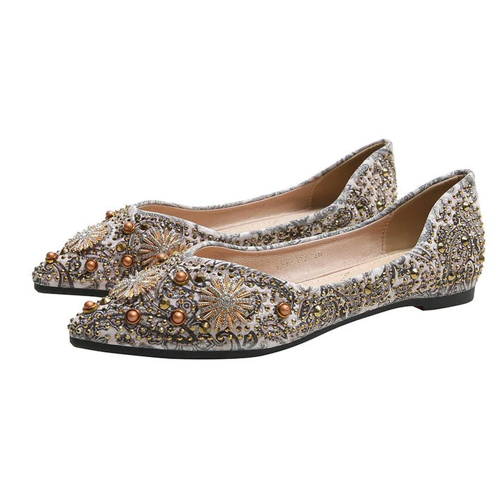 Mocassin Coloré Strass Femme beige