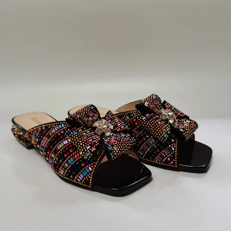 Sandale Noir Strass Femme Multi couleurs