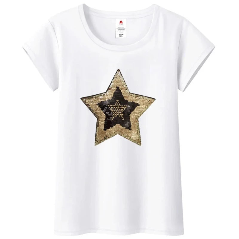 T Shirt Paillette Etoile blanc