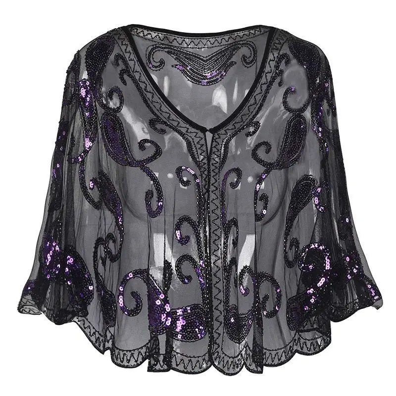 Blouse Paillette Col V noire