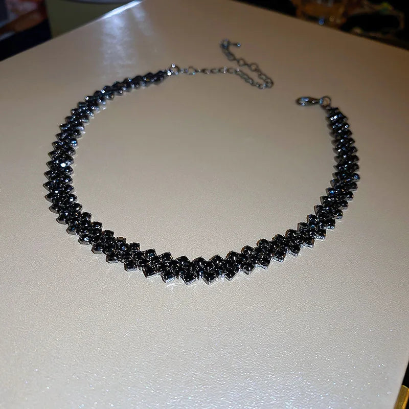 Collier Ras de Cou Strass Noir