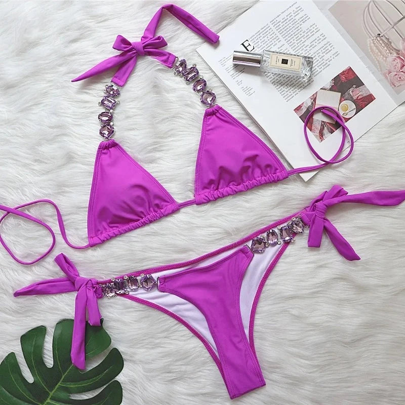 Maillot de Bain Pailleté 2 Pièces violet