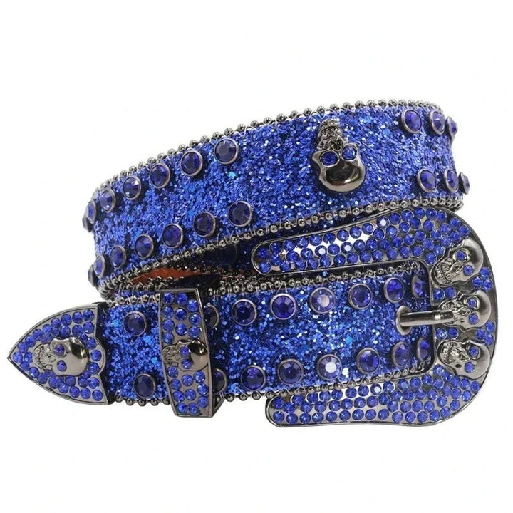 Ceinture Paillette Strass Homme Femme Crâne bleu