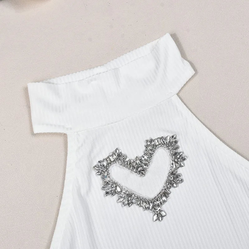 Jupe et Haut Court Coeur Strass Blanc