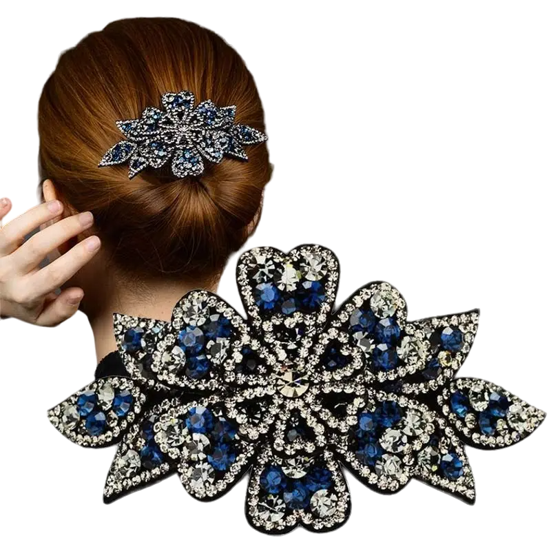 Pince Strass Fleurs Bleu