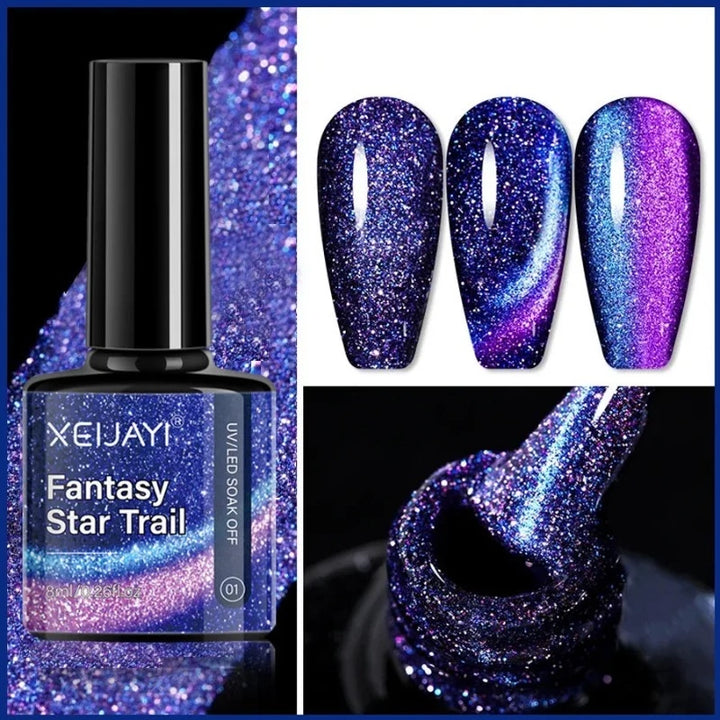 Gel Ongles Pailleté Galaxy bleu violet