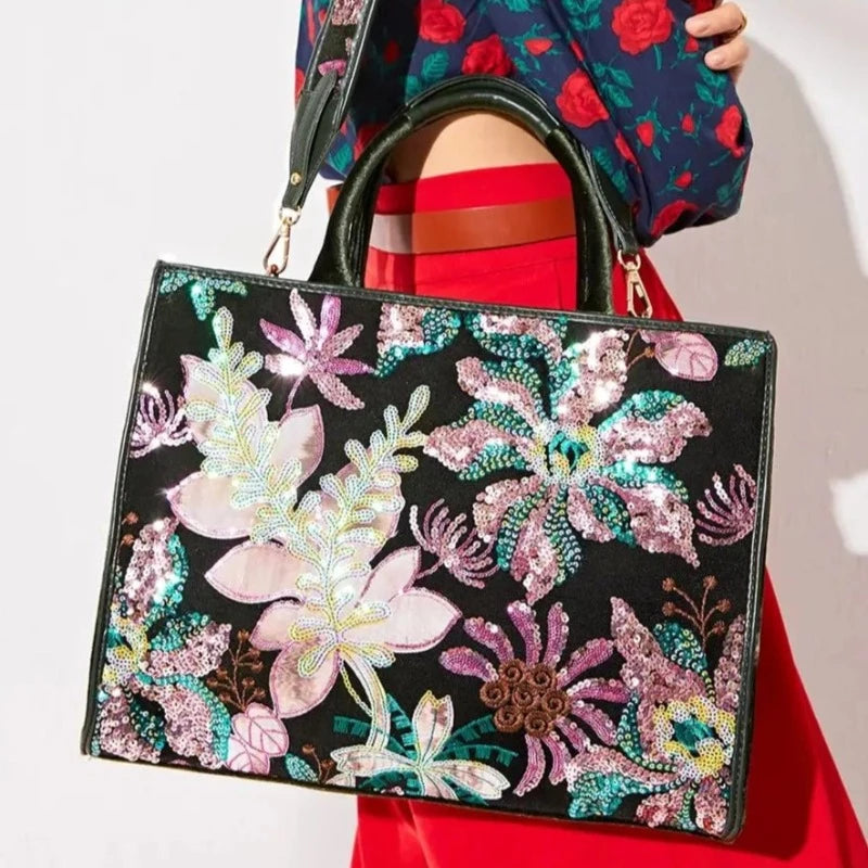 Sac Fourre Tout Paillette Fleurs