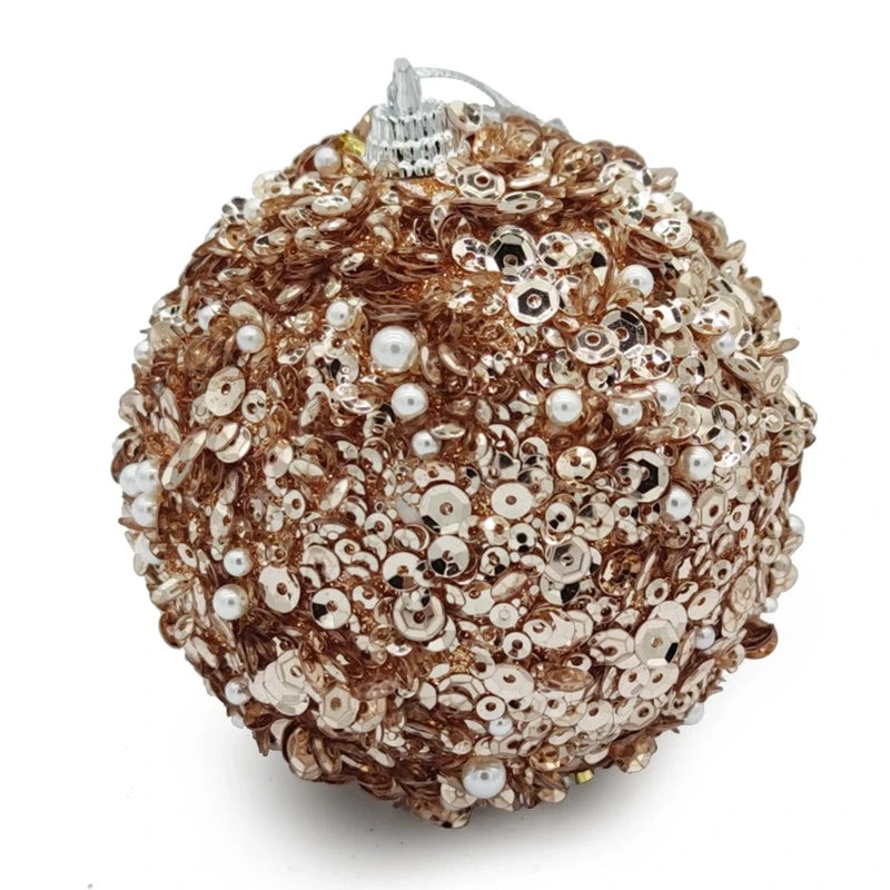 Boule de Noël Paillettes et Perles Champagnes