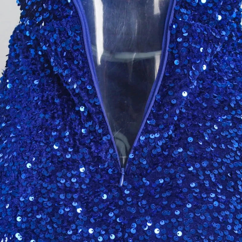 Robe Bleu  de Soirée Bustier Paillette