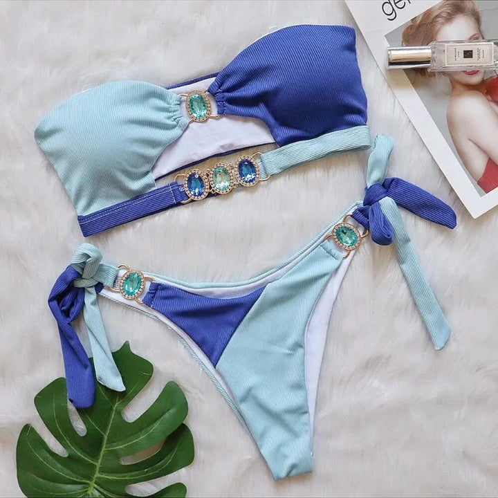 Maillot de Bain Pailleté 2 Pièces bleu