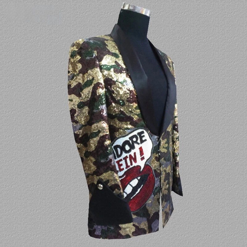 Veste Costume Paillette Camouflage Homme