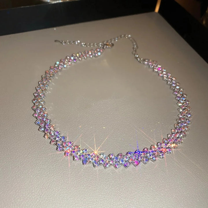 Collier Ras de Cou Strass Argenté brillant