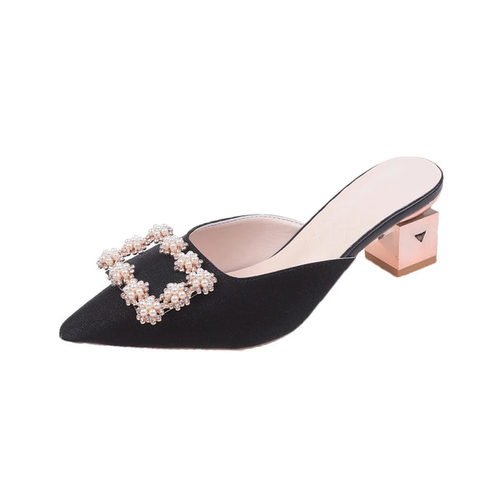 Sandale Paillette Papillon Strass Talon Carré noire