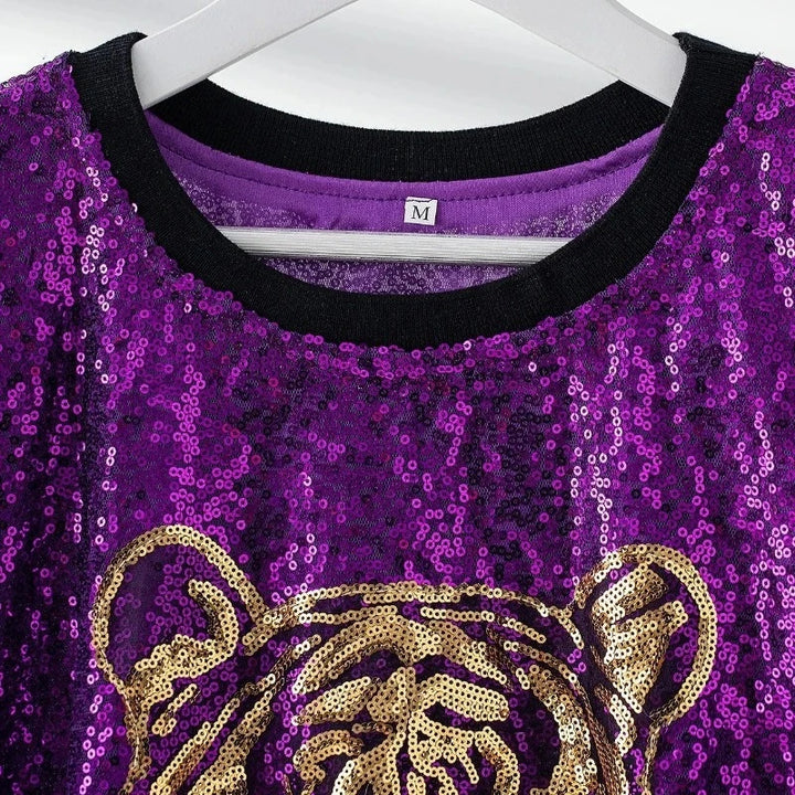 T-Shirt Paillette Violet Tigre